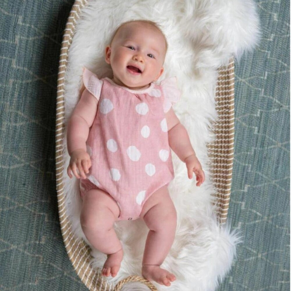 NEW Miki‎ Miette Pink 1Pc Infant/Baby Girl Bubble Romper Polka Dots 6m 9m 12M